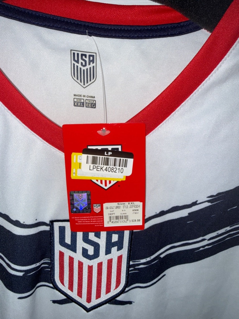 USA adult White Soccer Jersey with Red Trim xxl NWT - Picture 2 of 4